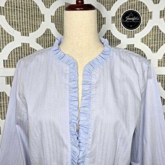 Christopher & Banks NWT Light Blue Ruffled Lightweight Blazer Jacket Size Medium - Picture 4 of 13